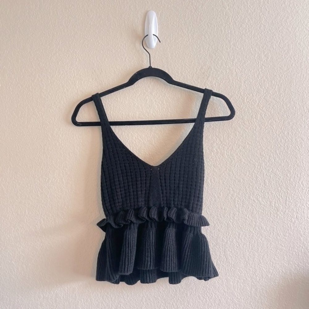 Black V Neck Knit Sleeveless Peplum Top Whimsigoth Fairy Grunge Womens Medium
